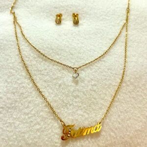 Gold Name Necklace and Earring Set